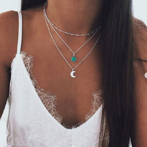 Bohemian Multi Layered Necklace for Women Vintage Portrait Coin Star Moon Pendant Necklace Geometric Collier Collares
