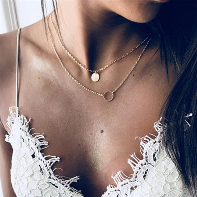 Bohemian Multi Layered Necklace for Women Vintage Portrait Coin Star Moon Pendant Necklace Geometric Collier Collares